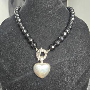 David Sigal Sterling Silver Heart Pendant Black Onyx Toggle Beaded Necklace